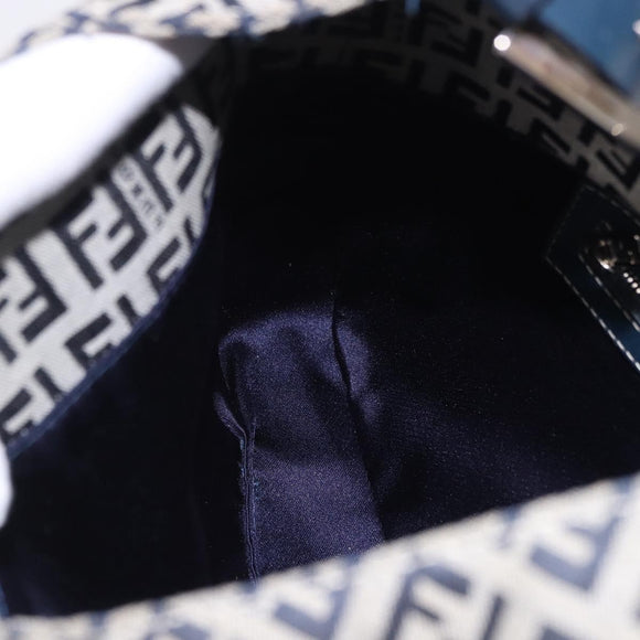 FENDI Zucchino Canvas Mamma Baguette Shoulder Bag Navy Silver Auth 199586V