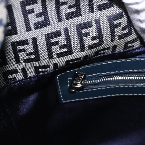 FENDI Zucchino Canvas Mamma Baguette Shoulder Bag Navy Silver Auth 199586V