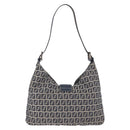 FENDI Zucchino Canvas Mamma Baguette Shoulder Bag Navy Silver Auth 199586V-2