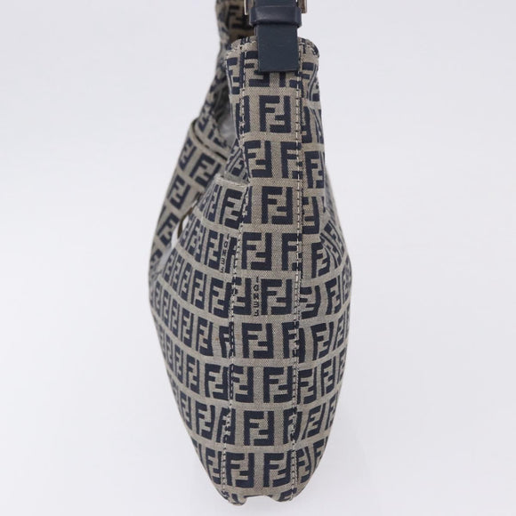 FENDI Zucchino Canvas Mamma Baguette Shoulder Bag Navy Silver Auth 199586V