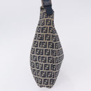 FENDI Zucchino Canvas Mamma Baguette Shoulder Bag Navy Silver Auth 199586V-4