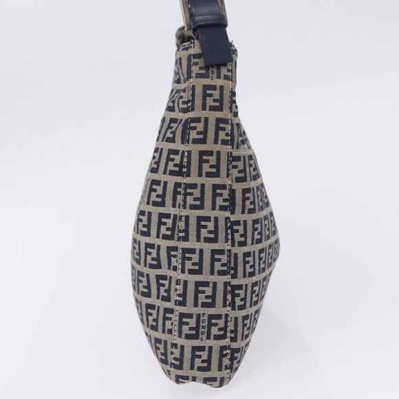 FENDI Zucchino Canvas Mamma Baguette Shoulder Bag Navy Silver Auth 199586V