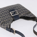 FENDI Zucchino Canvas Mamma Baguette Shoulder Bag Navy Silver Auth 199586V-6
