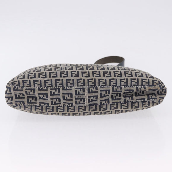 FENDI Zucchino Canvas Mamma Baguette Shoulder Bag Navy Silver Auth 199586V