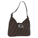 FENDI Zucca Canvas Mamma Baguette Shoulder Bag Brown Black Auth 199587V-1