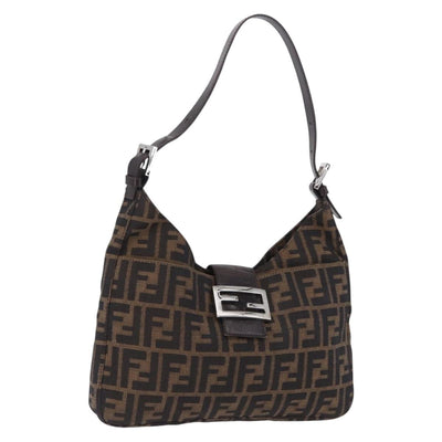 FENDI Zucca Canvas Mamma Baguette Shoulder Bag Brown Black Auth 199587V