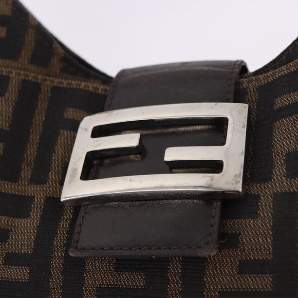 FENDI Zucca Canvas Mamma Baguette Shoulder Bag Brown Black Auth 199587V