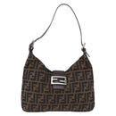 FENDI Zucca Canvas Mamma Baguette Shoulder Bag Brown Black Auth 199587V-2