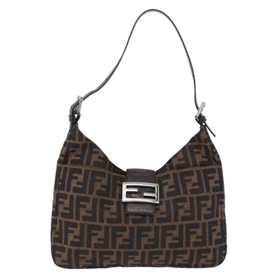 FENDI Zucca Canvas Mamma Baguette Shoulder Bag Brown Black Auth 199587V - 0