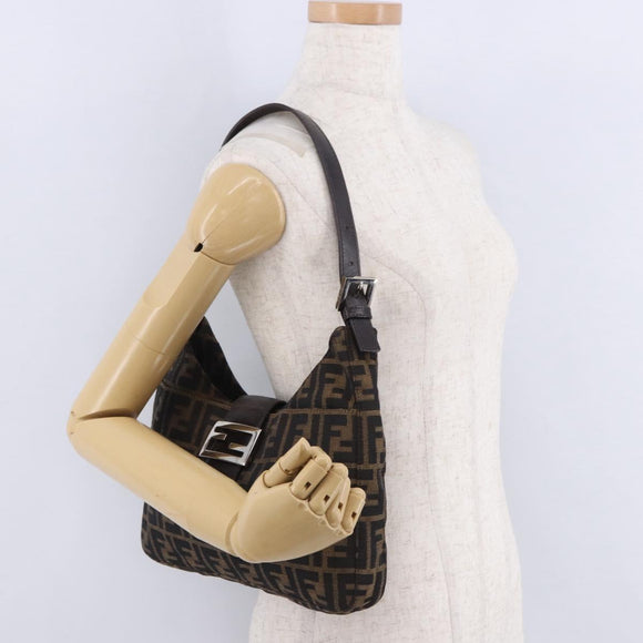 FENDI Zucca Canvas Mamma Baguette Shoulder Bag Brown Black Auth 199587V