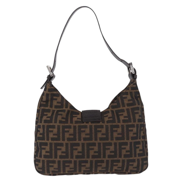 FENDI Zucca Canvas Mamma Baguette Shoulder Bag Brown Black Auth 199587V