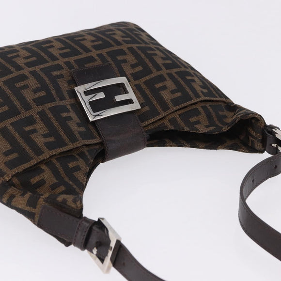FENDI Zucca Canvas Mamma Baguette Shoulder Bag Brown Black Auth 199587V