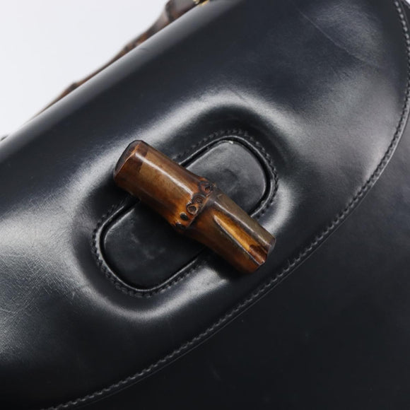 GUCCI Bamboo Hand Bag Leather Black Gold 99 00 0633 Auth 199588V
