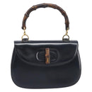 GUCCI Bamboo Hand Bag Leather Black Gold 99 00 0633 Auth 199588V-13