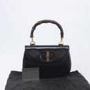 GUCCI Bamboo Hand Bag Leather Black Gold 99 00 0633 Auth 199588V-12