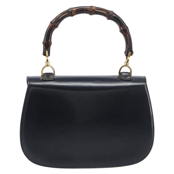 GUCCI Bamboo Hand Bag Leather Black Gold 99 00 0633 Auth 199588V