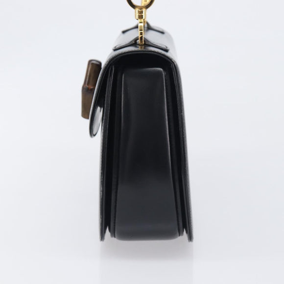GUCCI Bamboo Hand Bag Leather Black Gold 99 00 0633 Auth 199588V