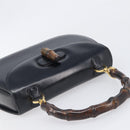 GUCCI Bamboo Hand Bag Leather Black Gold 99 00 0633 Auth 199588V-6