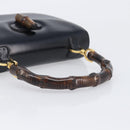 GUCCI Bamboo Hand Bag Leather Black Gold 99 00 0633 Auth 199588V-7