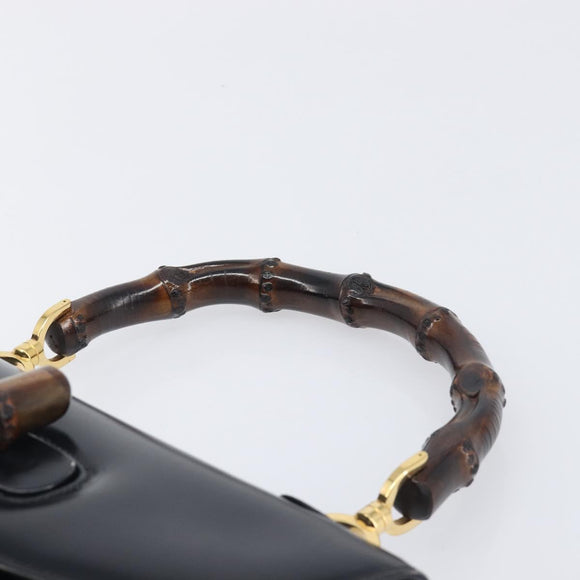 GUCCI Bamboo Hand Bag Leather Black Gold 99 00 0633 Auth 199588V