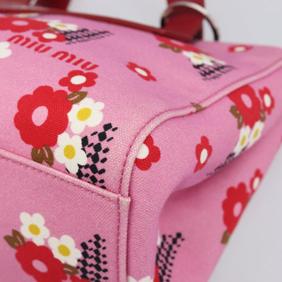 Miu Miu Hand Bag Canvas 2way Pink Gold Auth 199590M