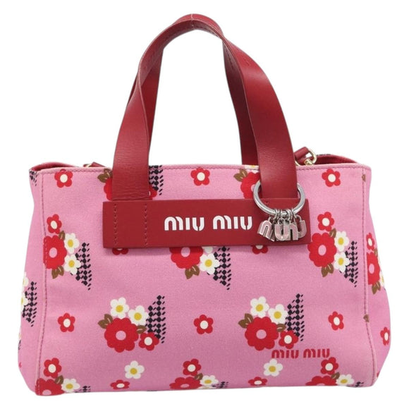 Miu Miu Hand Bag Canvas 2way Pink Gold Auth 199590M