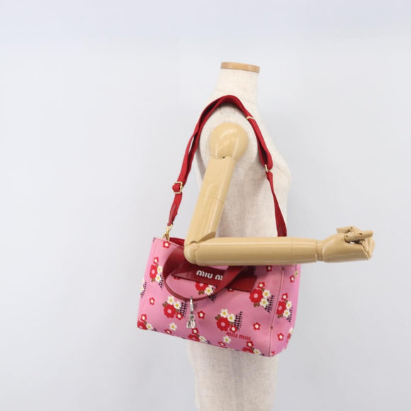 Miu Miu Hand Bag Canvas 2way Pink Gold Auth 199590M