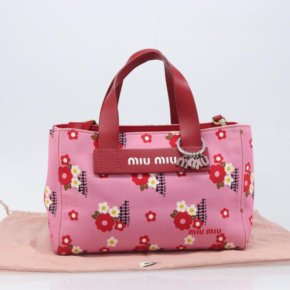 Miu Miu Hand Bag Canvas 2way Pink Gold Auth 199590M