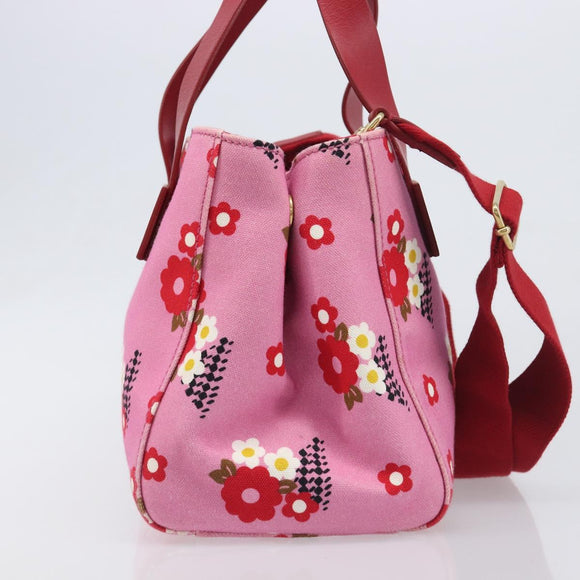 Miu Miu Hand Bag Canvas 2way Pink Gold Auth 199590M
