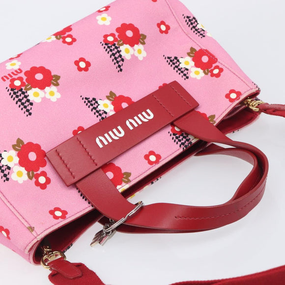 Miu Miu Hand Bag Canvas 2way Pink Gold Auth 199590M