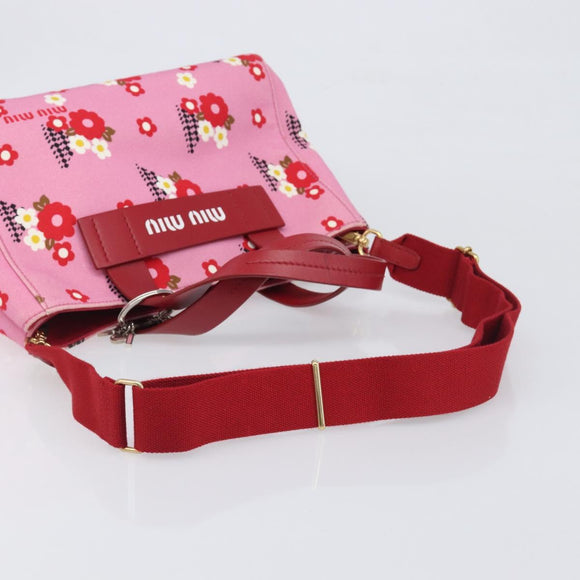 Miu Miu Hand Bag Canvas 2way Pink Gold Auth 199590M