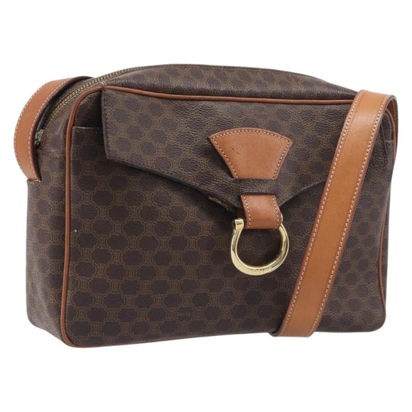 CELINE Macadam Canvas Shoulder Bag PVC Leather Brown Gold Auth 199592A