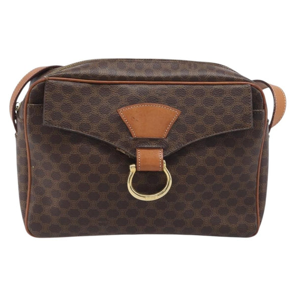 CELINE Macadam Canvas Shoulder Bag PVC Leather Brown Gold Auth 199592A