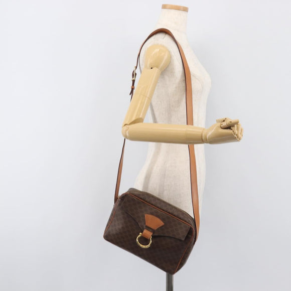 CELINE Macadam Canvas Shoulder Bag PVC Leather Brown Gold Auth 199592A