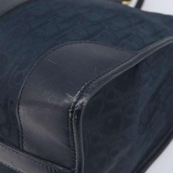 Christian Dior Trotter Canvas Hand Bag Navy Gold Auth 199593
