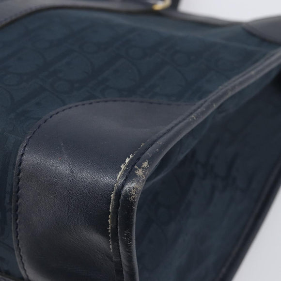Christian Dior Trotter Canvas Hand Bag Navy Gold Auth 199593