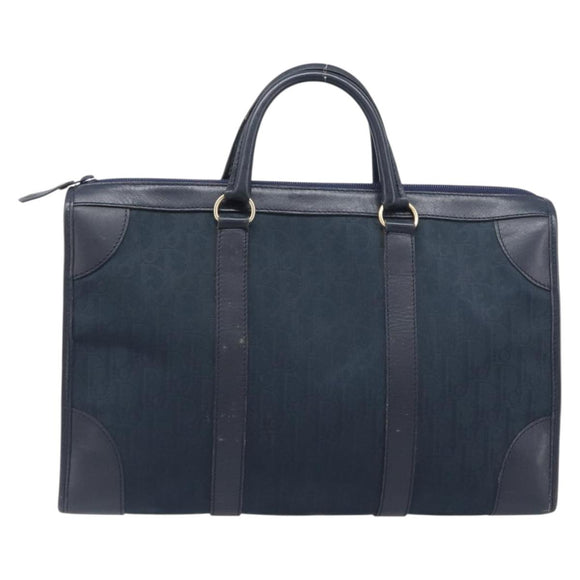 Christian Dior Trotter Canvas Hand Bag Navy Gold Auth 199593