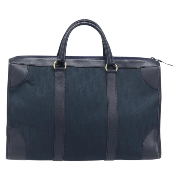 Christian Dior Trotter Canvas Hand Bag Navy Gold Auth 199593