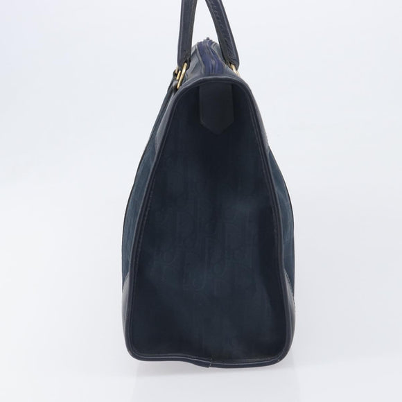 Christian Dior Trotter Canvas Hand Bag Navy Gold Auth 199593