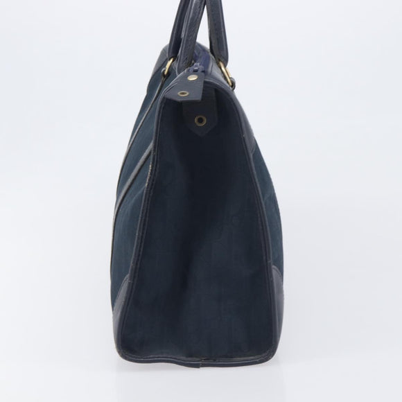 Christian Dior Trotter Canvas Hand Bag Navy Gold Auth 199593