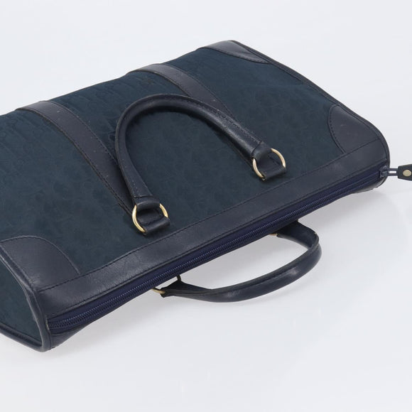 Christian Dior Trotter Canvas Hand Bag Navy Gold Auth 199593