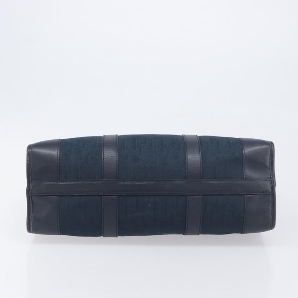Christian Dior Trotter Canvas Hand Bag Navy Gold Auth 199593