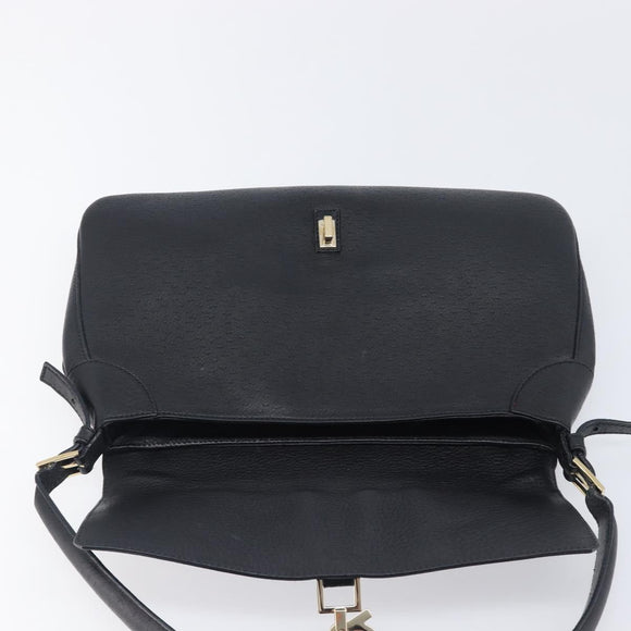 Salvatore Ferragamo Gancini Shoulder Bag Leather Black Gold Auth 199594