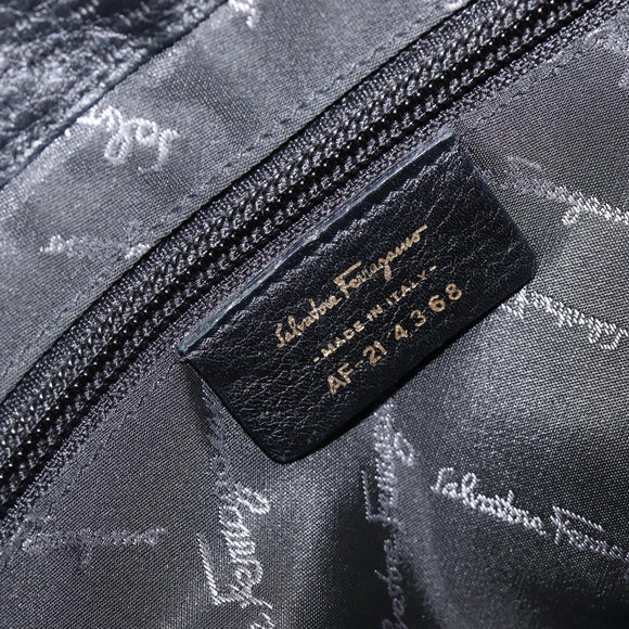 Salvatore Ferragamo Gancini Shoulder Bag Leather Black Gold Auth 199594