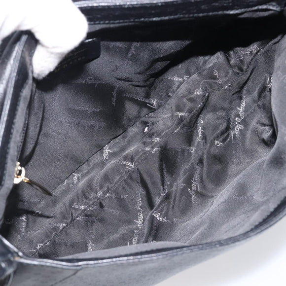 Salvatore Ferragamo Gancini Shoulder Bag Leather Black Gold Auth 199594