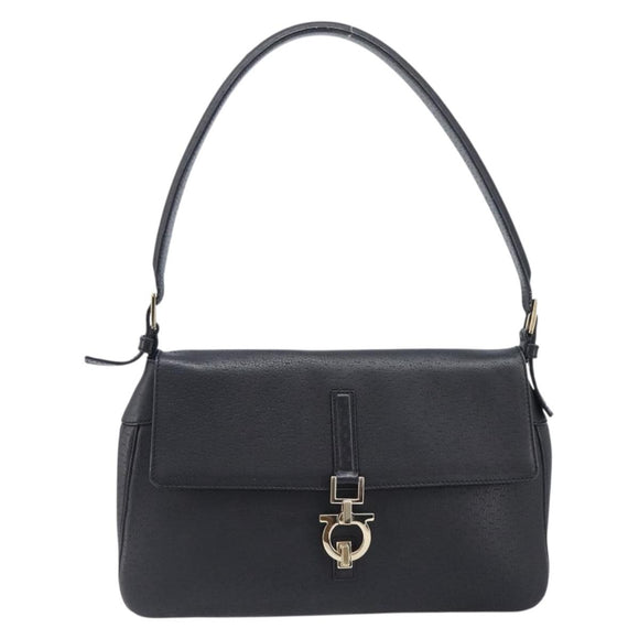 Salvatore Ferragamo Gancini Shoulder Bag Leather Black Gold Auth 199594