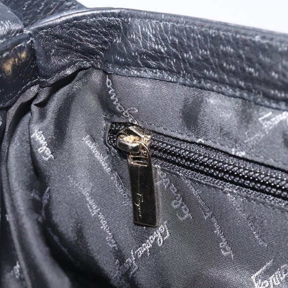 Salvatore Ferragamo Gancini Shoulder Bag Leather Black Gold Auth 199594