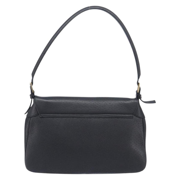 Salvatore Ferragamo Gancini Shoulder Bag Leather Black Gold Auth 199594