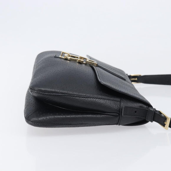 Salvatore Ferragamo Gancini Shoulder Bag Leather Black Gold Auth 199594