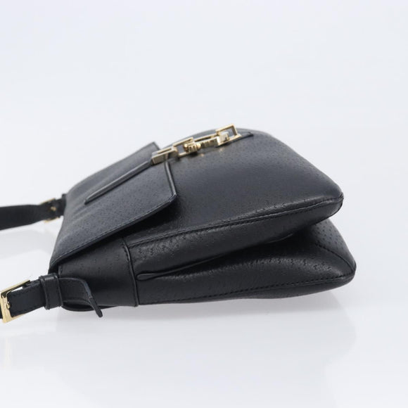 Salvatore Ferragamo Gancini Shoulder Bag Leather Black Gold Auth 199594